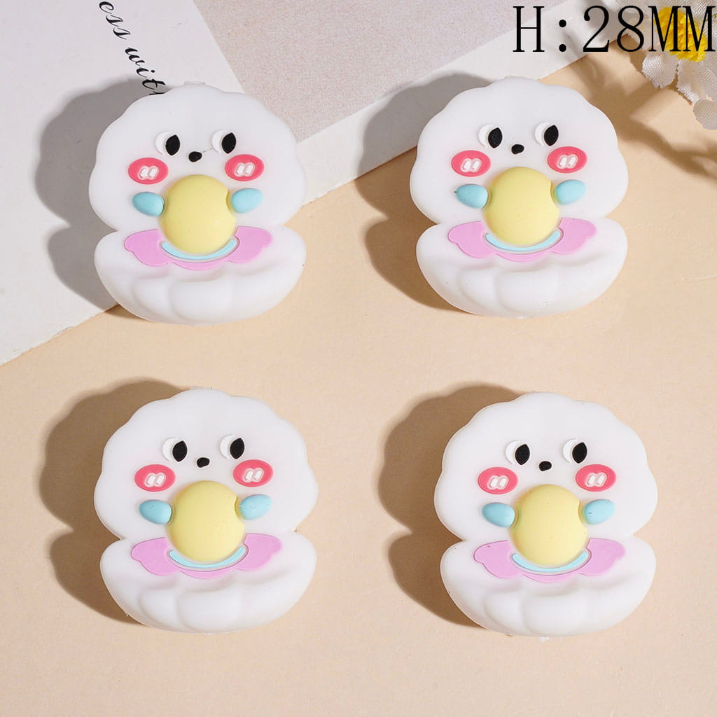 Silicone Focal Beads 3D Shy White Shell Holding Yellow Pearl