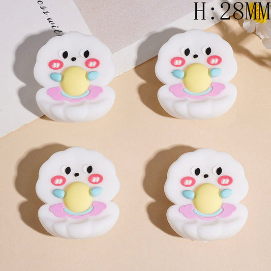 Silicone Focal Beads 3D Shy White Shell Holding Yellow Pearl
