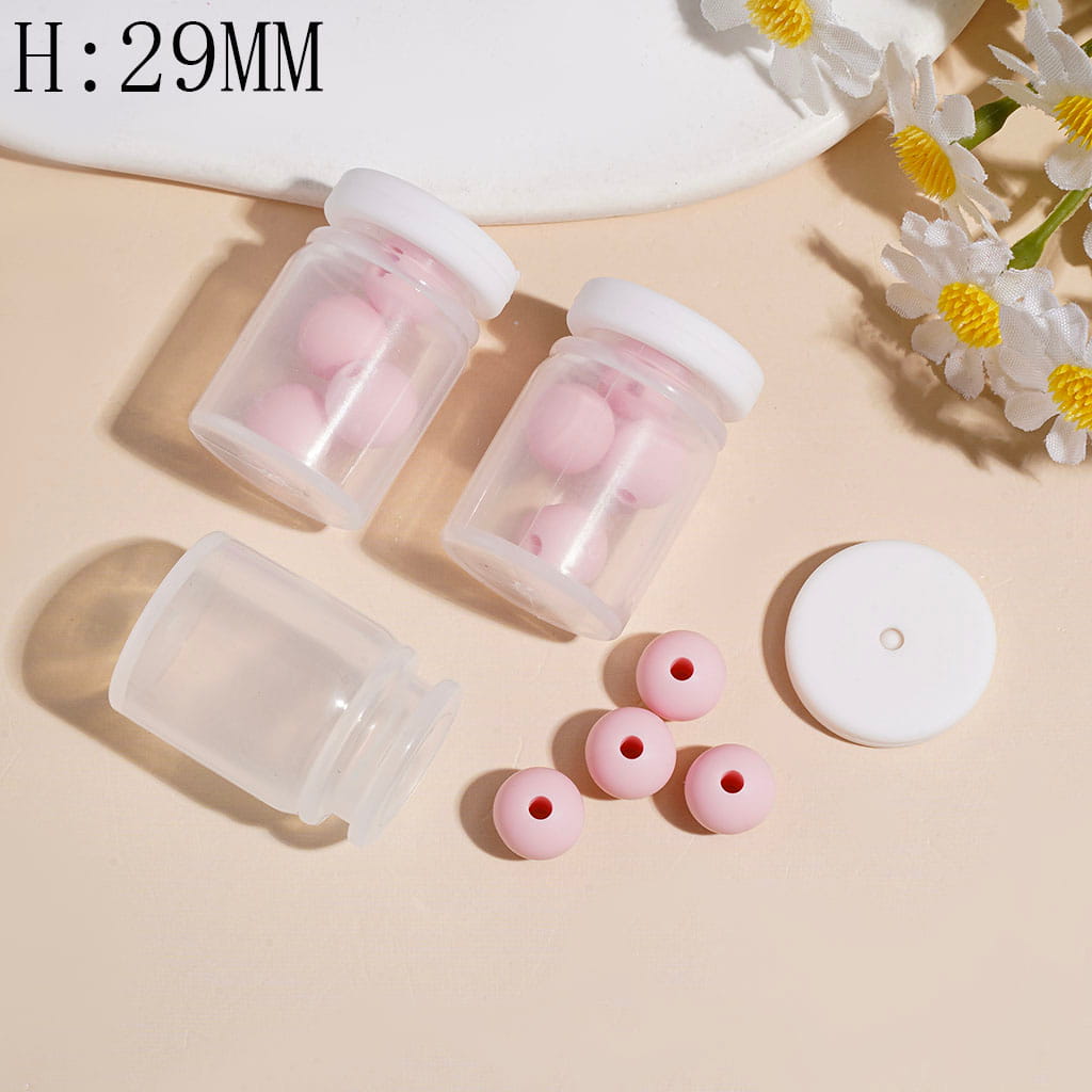 Silicone Shaker Beads with Light Pink Round Silicone Beads and White Lid, Height 29MM (The Bottle Cap can be Installed and Removed)