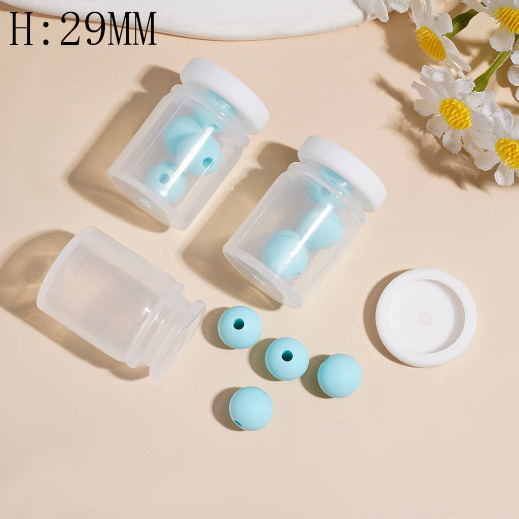 Silicone Shaker Beads with Teal Round Silicone Beads and White Lid, Height 29MM