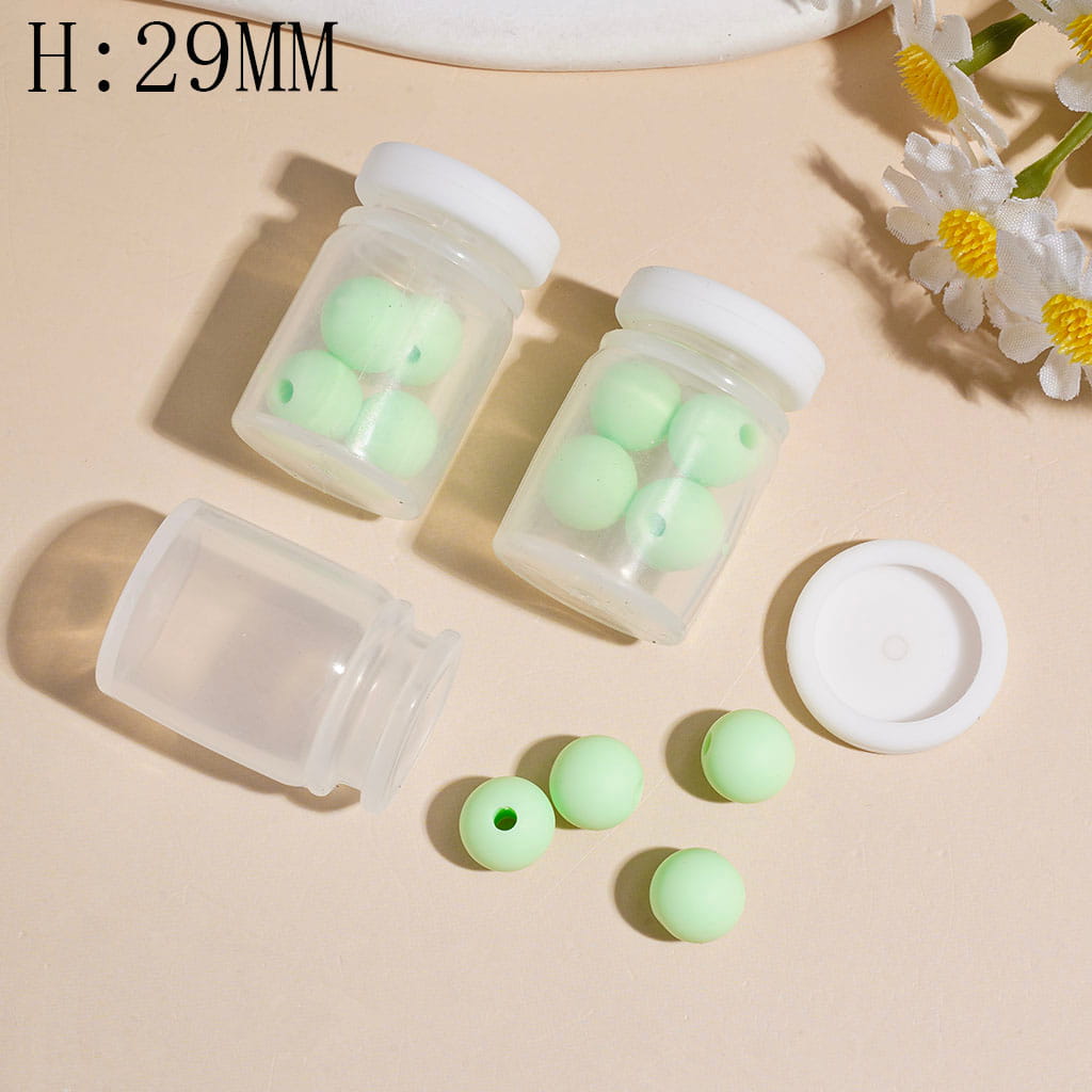 Silicone Shaker Beads with Light Green Round Silicone Beads and White Lid, Height 29MM (The Bottle Cap can be Installed and Removed)