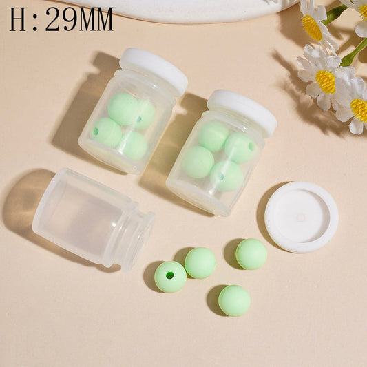 Silicone Shaker Beads with Light Green Round Silicone Beads and White Lid, Height 29MM (The Bottle Cap can be Installed and Removed)