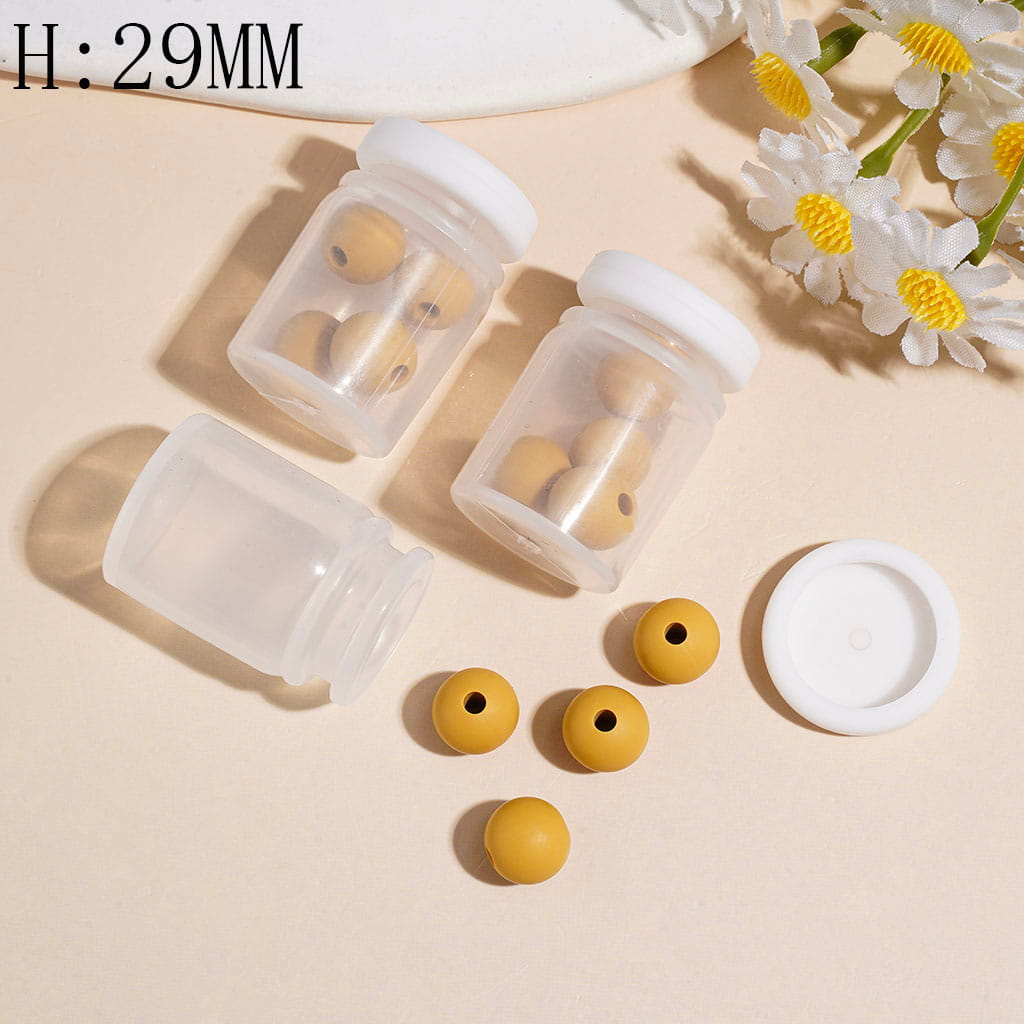 Silicone Shaker Beads with Mustard Yellow Round Silicone Beads and White Lid, Height 29MM (The Bottle Cap can be Installed and Removed)