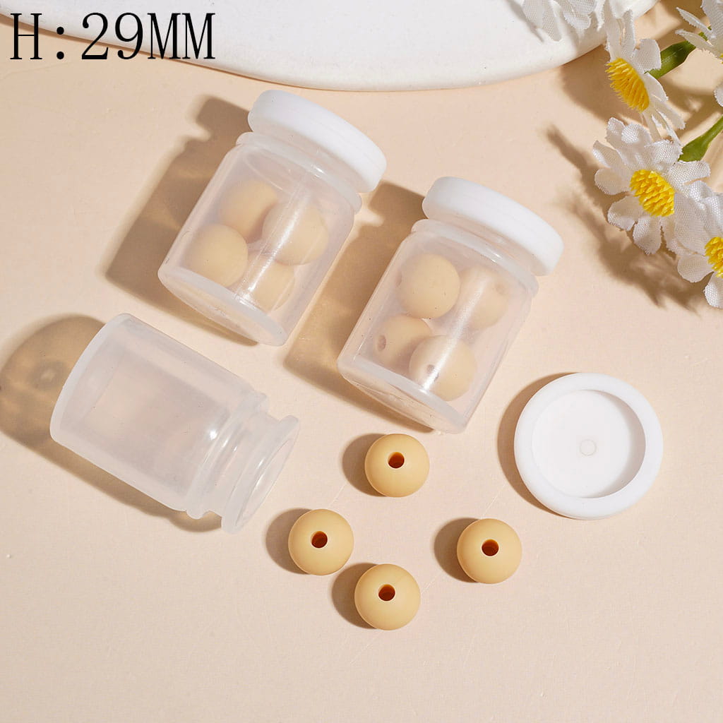 Silicone Shaker Beads with Light Earthy Yellow Round Silicone Beads and White Lid, Height 29MM (The Bottle Cap can be Installed and Removed)