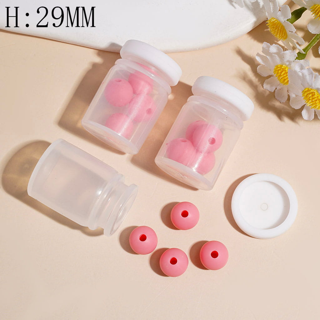 Silicone Shaker Beads with Peach Pink Round Silicone Beads and White Lid, Height 29MM (The Bottle Cap can be Installed and Removed)