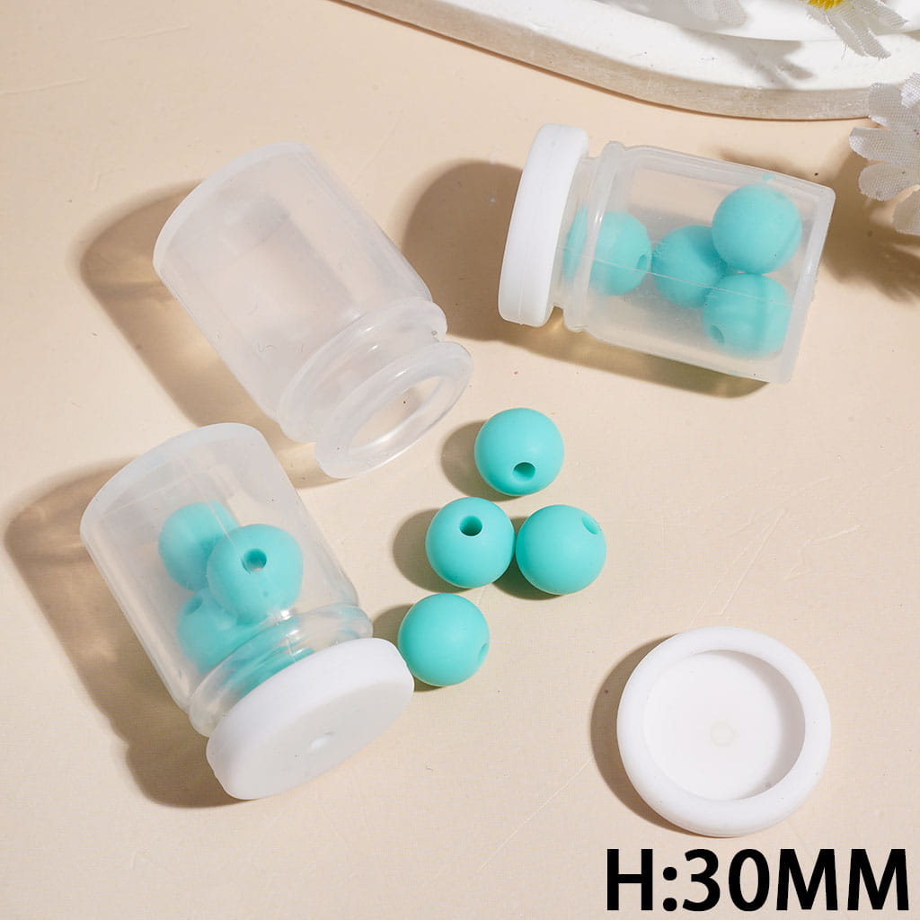 Silicone Shaker Beads with Teal Round Silicone Beads and White Lid, Height 30MM (The Bottle Cap can be Installed and Removed)