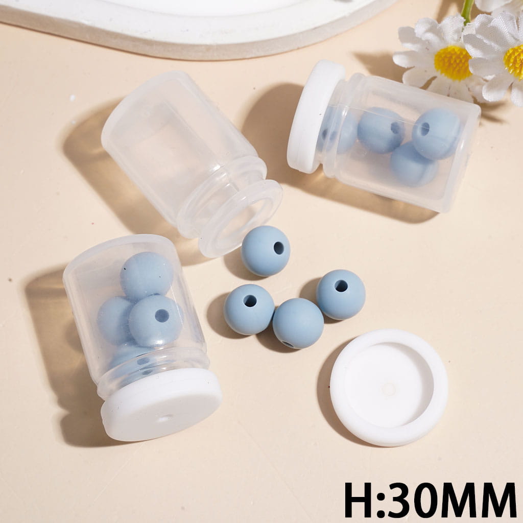 Silicone Shaker Beads with Gray Blue Round Silicone Beads and White Lid, Height 30MM (The Bottle Cap can be Installed and Removed)