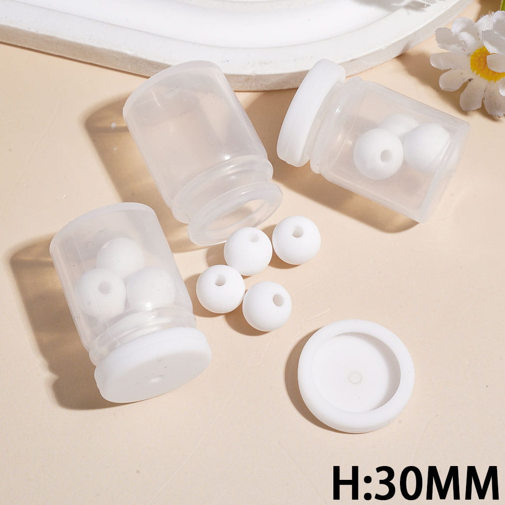 Silicone Shaker Beads with White Round Silicone Beads and White Lid, Height 30MM (The Bottle Cap can be Installed and Removed)