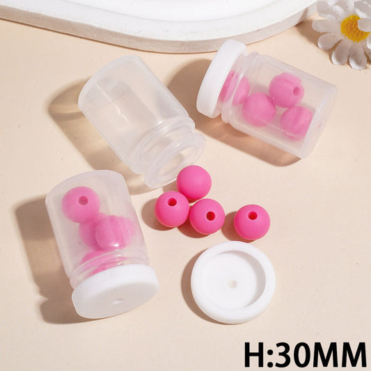 Silicone Shaker Beads with Rose Pink Round Silicone Beads and White Lid, Height 30MM (The Bottle Cap can be Installed and Removed)