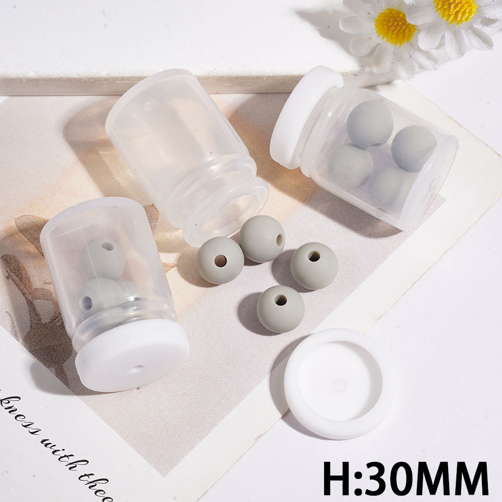 Silicone Shaker Beads with Light Gray Round Silicone Beads and White Lid, Height 30MM (The Bottle Cap can be Installed and Removed)