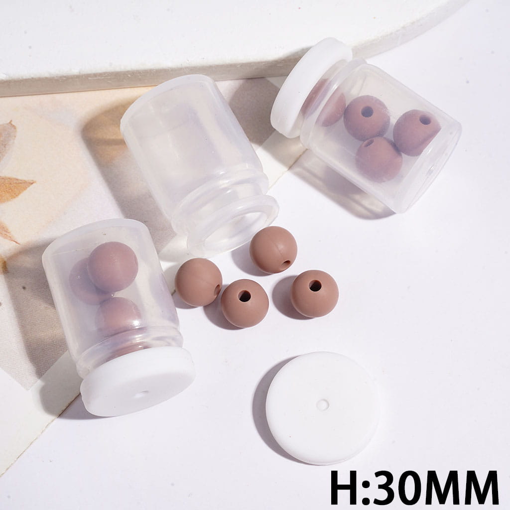 Silicone Shaker Beads with Light Brown Round Silicone Beads and White Lid, Height 30MM (The Bottle Cap can be Installed and Removed)