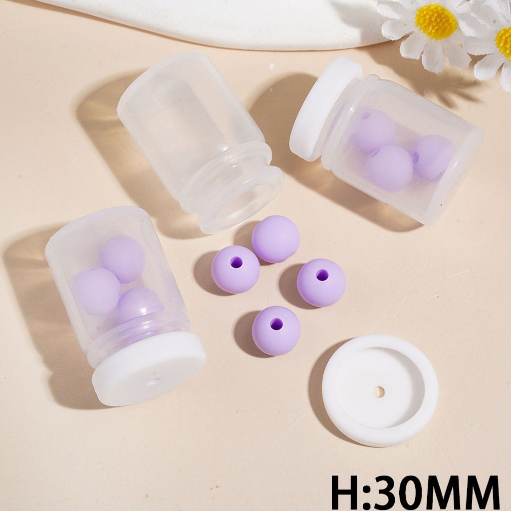 Silicone Shaker Beads with Light Purple Round Silicone Beads and White Lid, Height 30MM (The Bottle Cap can be Installed and Removed)