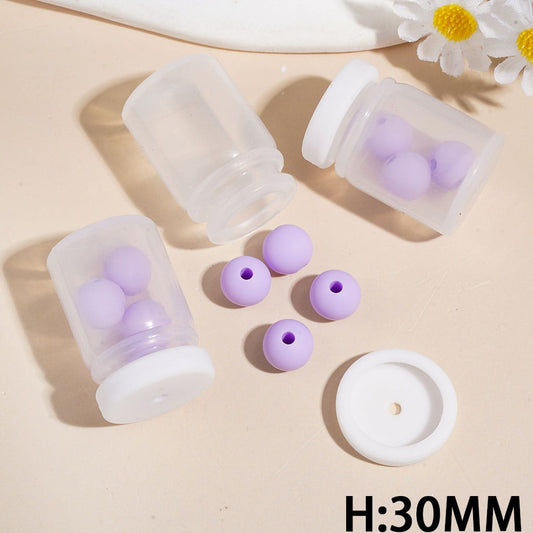 Silicone Shaker Beads with Light Purple Round Silicone Beads and White Lid, Height 30MM (The Bottle Cap can be Installed and Removed)