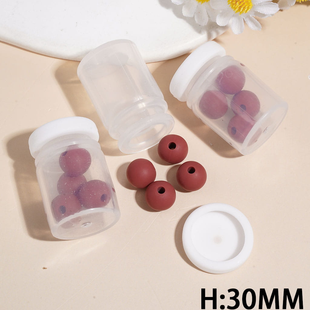 Silicone Shaker Beads with Red Brown Round Silicone Beads and White Lid, Height 30MM (The Bottle Cap can be Installed and Removed)