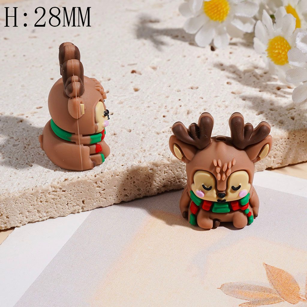 3D Silicone Focal Beads Sleeping Reindeer Wearing Red and Green Scarf, Height 28MM
