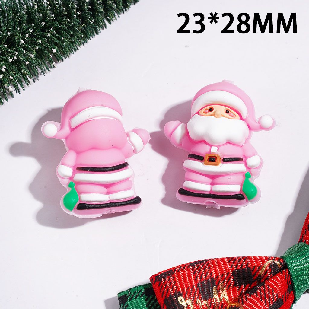 Silicone Focal Beads 3D Pink Santa Claus Carrying Green Sack, 23*28MM