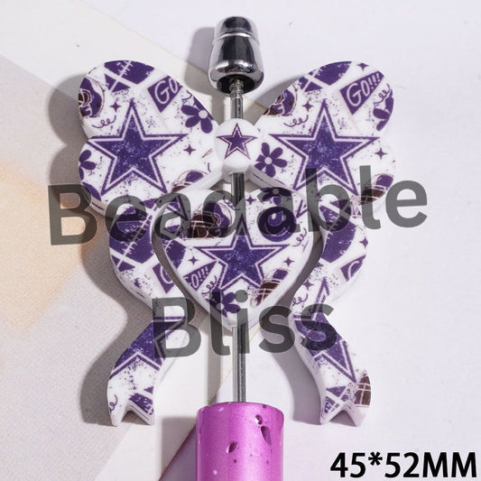 Silicone Focal Beads American Football Dallas, Heart and Bowtie, 45*52MM
