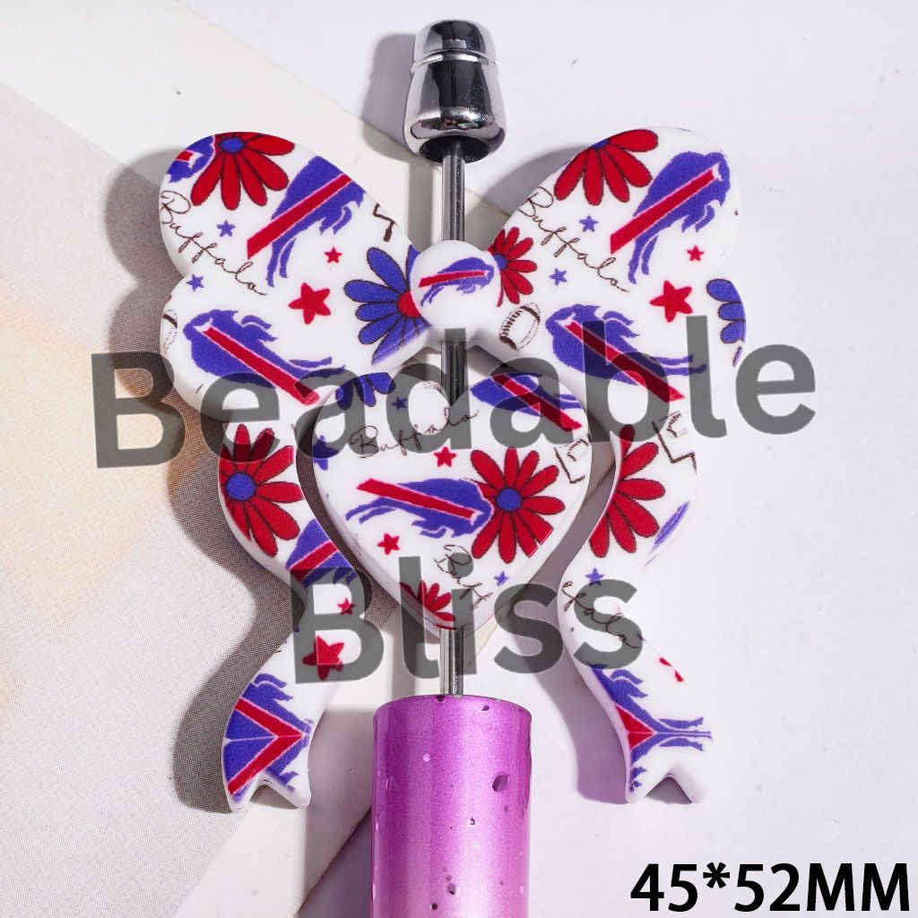 Bowtie and Heart Collection Set Silicone Focal Beads, American Football Team Buffalo, 45*52MM