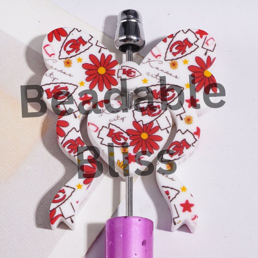 Bowtie and Heart Collection Set Silicone Focal Beads, American Football Kansas City