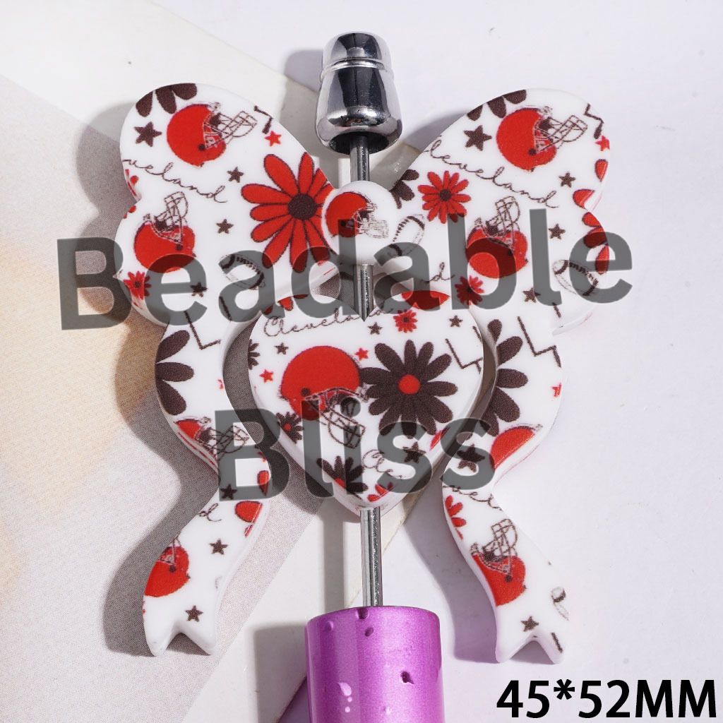 Bowtie and Heart Collection Set Silicone Focal Beads, American Football Cleveland, 45*52MM