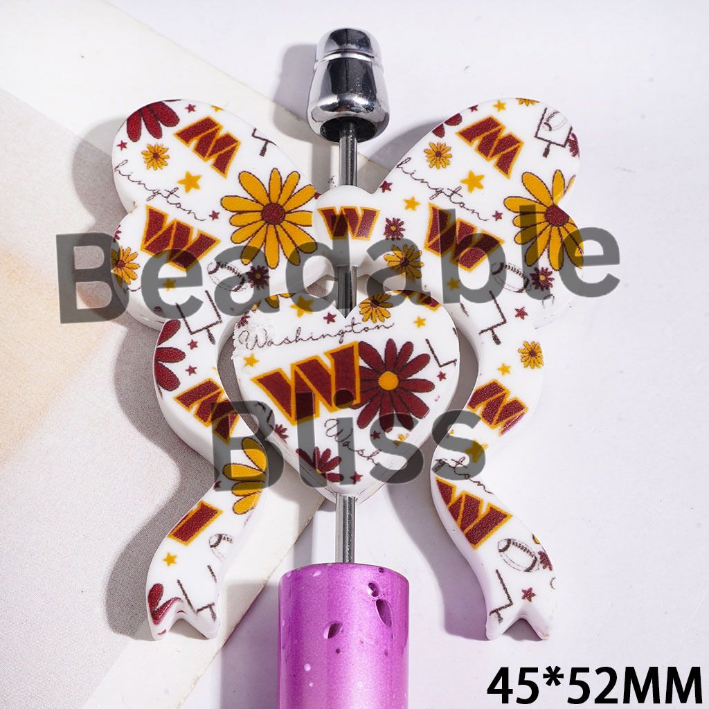 Bowtie and Heart Collection Set Silicone Focal Beads, American Football Team Washington, 45*52MM