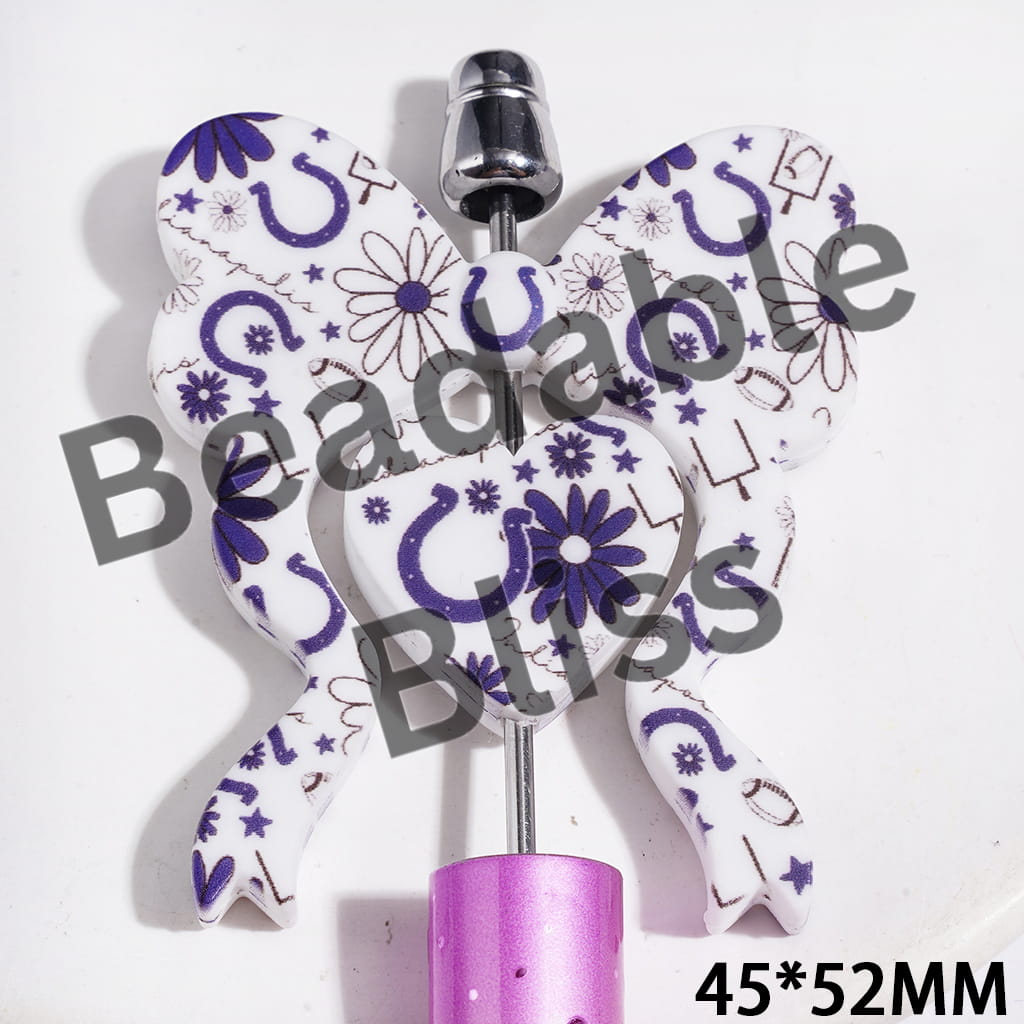Bowtie and Heart Collection Set Silicone Focal Beads, American Indy Football, 45*52MM