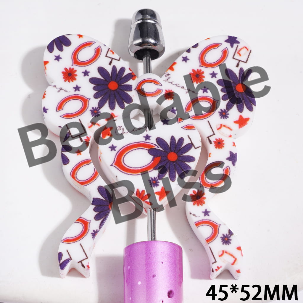 Bowtie and Heart Collection Set Silicone Focal Beads, American Chicago Football, 45*52MM