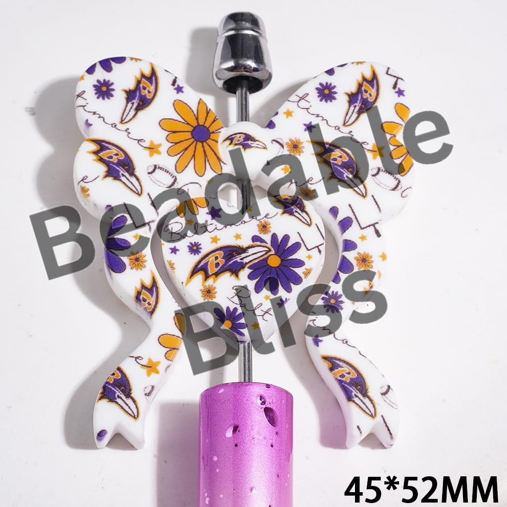Bowtie and Heart Collection Set Silicone Focal Beads, American Baltimore Football, 45*52MM