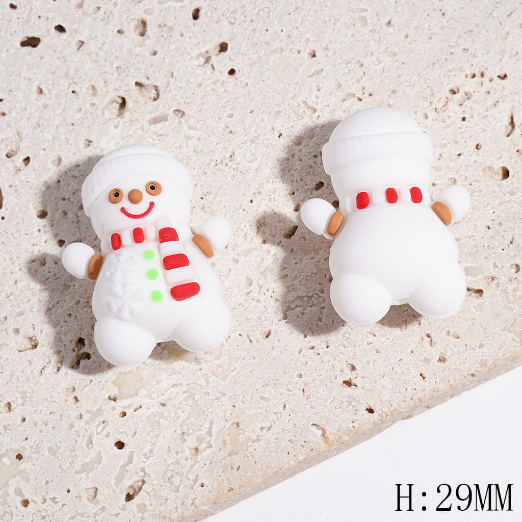 Silicone Focal Beads 3D White Snowman with White Hat and Scarf and Snowflake, Height 29MM