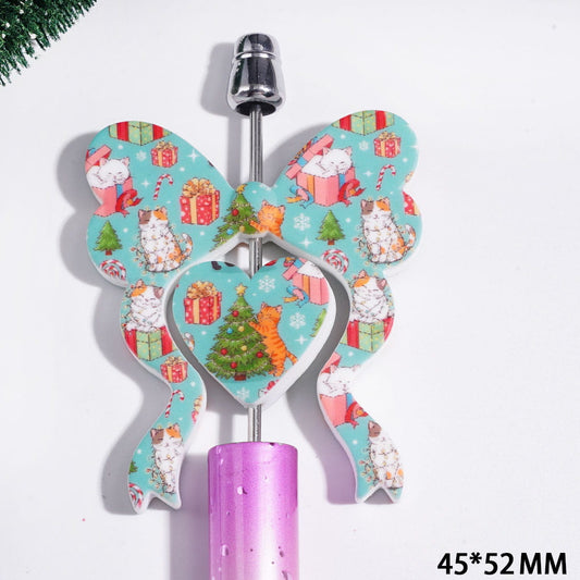 Silicone Focal Beads Bowtie and Heart Collection Set, Christmas Tree Cat Gift Box Candy Cane Pattern, 45*52MM