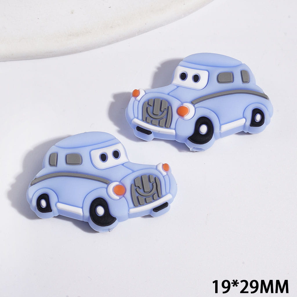 Cartoon Car in Light Blue Silicone Focal Beads, 19*29MM