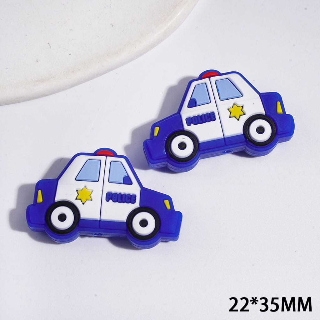 Silicone Focal Beads Blue White Police Car, 22*35MM