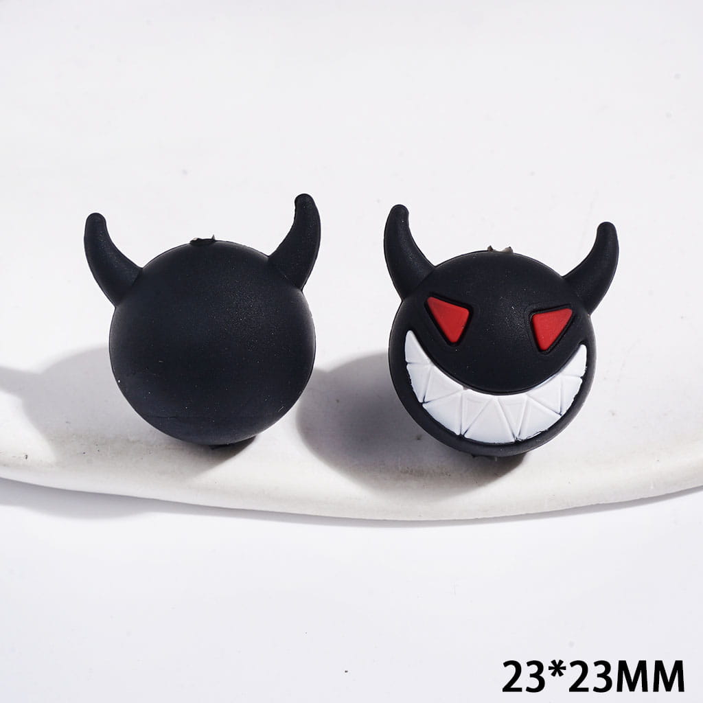 3D Silicone Focal Beads Black Horror Devil with Horns and Red Eyes, 23*23MM