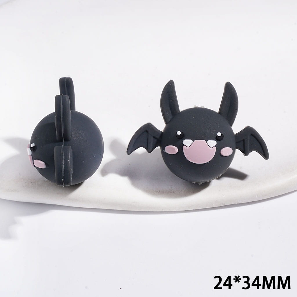 3D Dark Gray Bat with Horns and Wings Silicone Focal Beads, 24*34MM