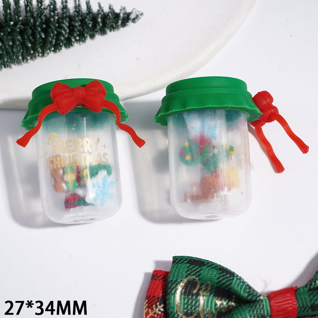 Silicone Focal Bead with Green Lid Red Bowtie Snowflake Gingerbread Man Wreath Bell Christmas Tree Bottle Shaker Design, 27*34MM