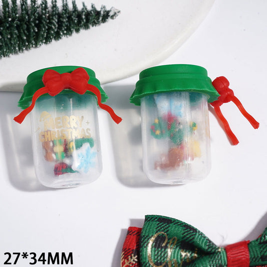 Silicone Focal Bead with Green Lid Red Bowtie, Snowflake Gingerbread Man Wreath Bell Christmas Tree, Shaking Bottle Design, 27*34MM