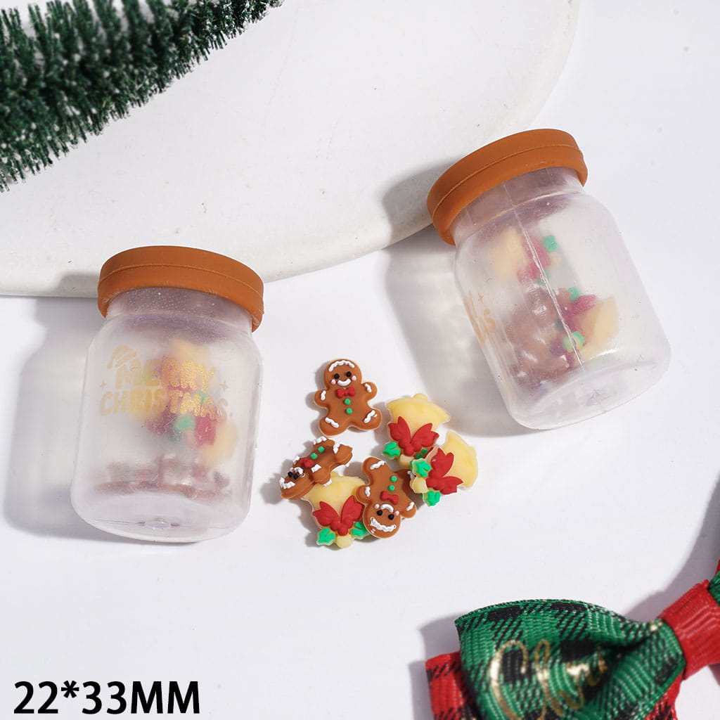 Silicone Focal Bead with Brown Lid Gingerbread Man Wreath Bottle Shaker Design, Christmas Theme, 22*33MM