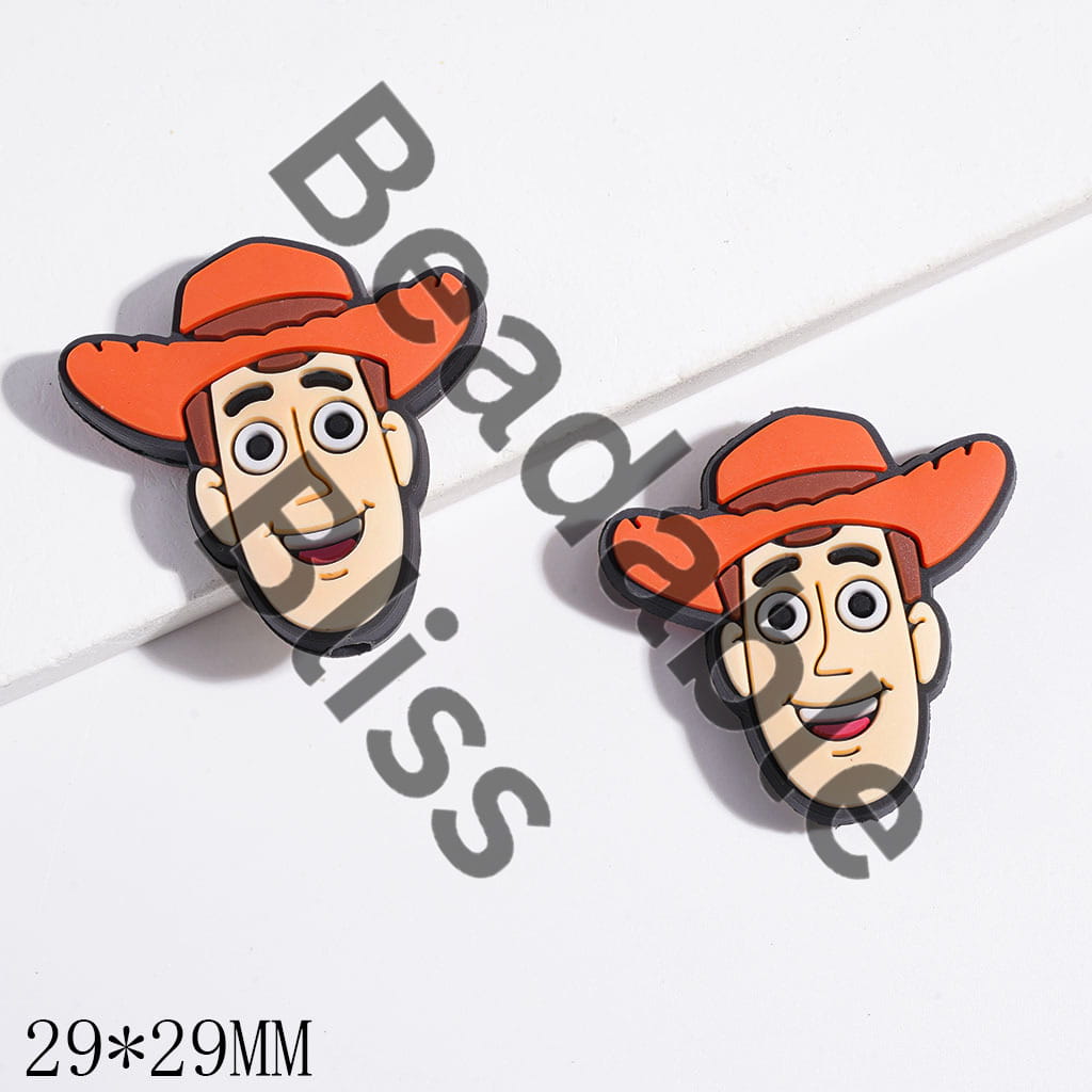 Silicone Focal Beads Toy Adventure Character Puppet Head with Cowboy Hat, 29*29MM