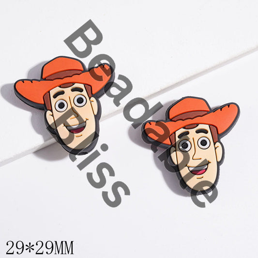 Silicone Focal Beads Toy Adventure Character Puppet Head with Cowboy Hat, 29*29MM