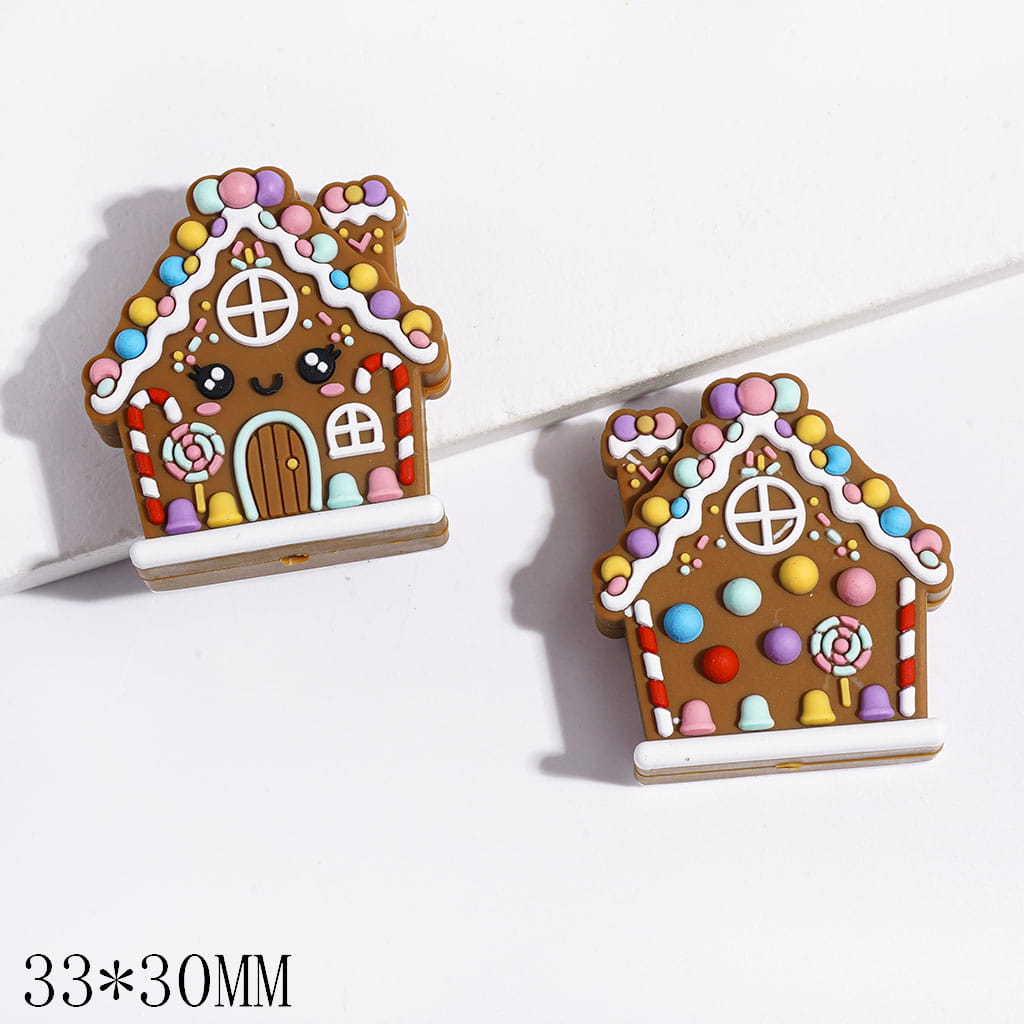 3D Christmas Gingerbread House with Candy Silicone Focal Beads, 30*33MM