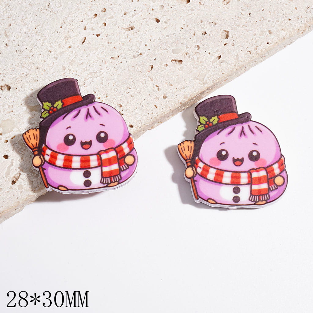 Silicone Focal Beads Pink Dumpling with Black Magic Hat and Red White Plaid Scarf, 28*30MM