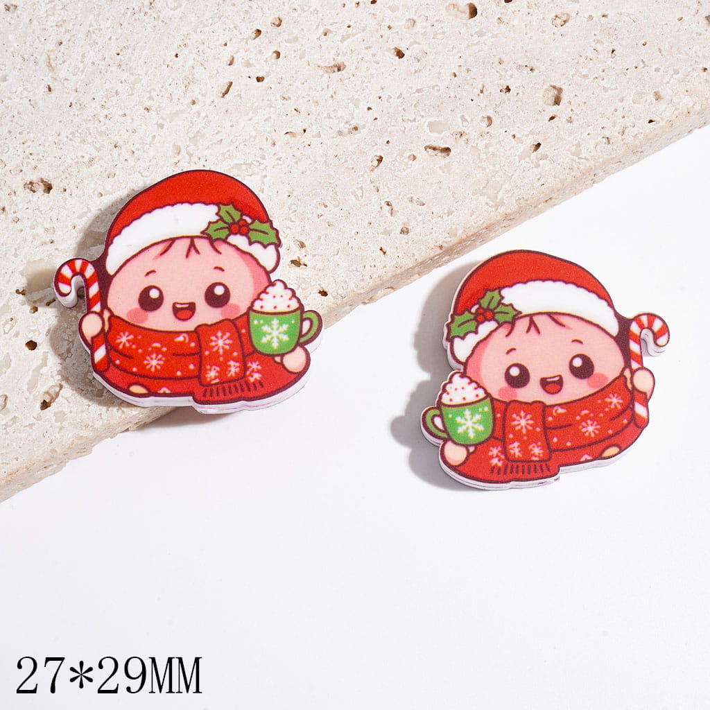 Christmas Dumpling Holding Candy Cane and Ice-Cream Snowflake Cup Silicone Focal Beads, 27*29MM