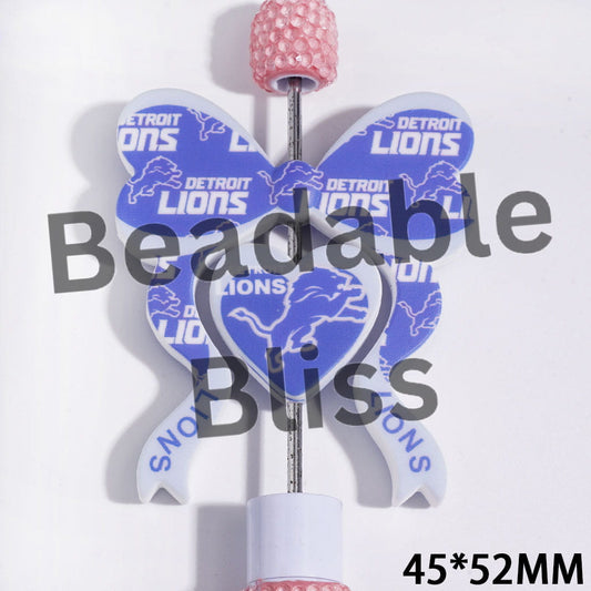 Silicone Focal Beads Detroit American Football, Heart and Bowtie, 45*52MM