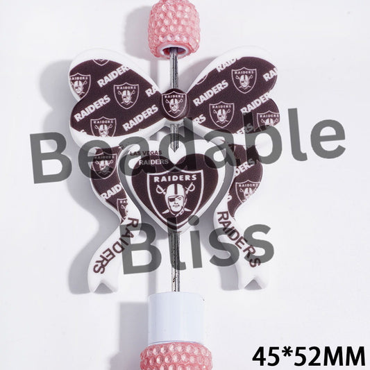 Bowtie and Heart Collection Set Silicone Focal Beads, American Football Las Vegas Team, 45*52MM