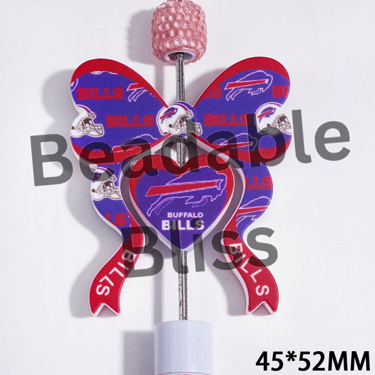 Bowtie and Heart Collection Set Silicone Focal Beads, American Football Buffalo Team, 45*52MM