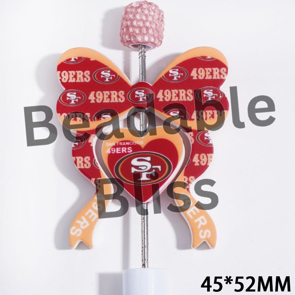 Bowtie and Heart Collection Set Silicone Focal Beads, American Football SF Team, 45*52MM