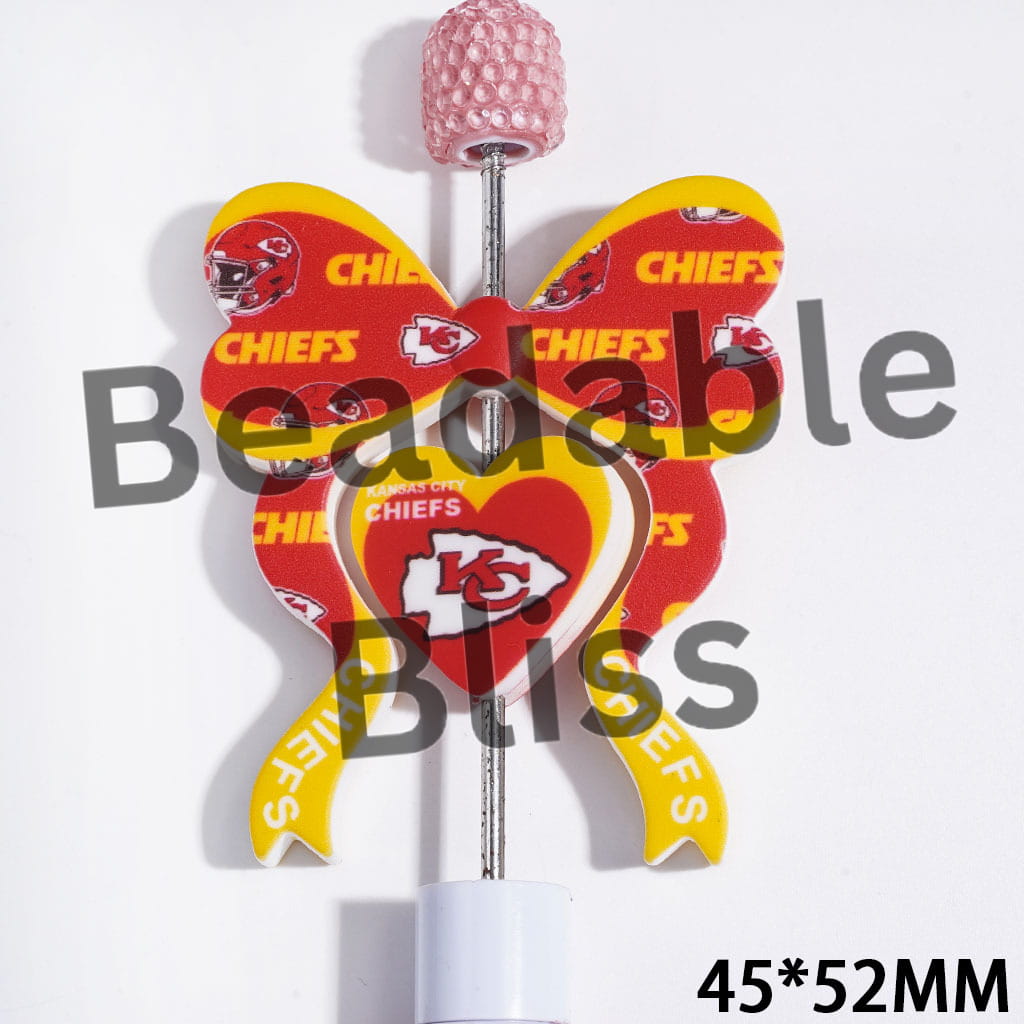 Bowtie and Heart Collection Set Silicone Focal Beads, American Football KC Team, 45*52MM