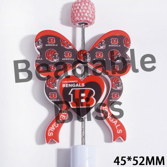 Bowtie and Heart Collection Set Silicone Focal Beads, Cincinnati Football Team, 45*52MM
