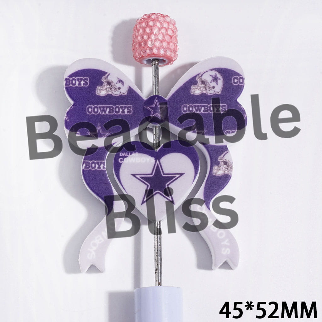 Silicone Focal Beads Heart and Bowtie Collection Set in Dallas American Football, 45*52MM