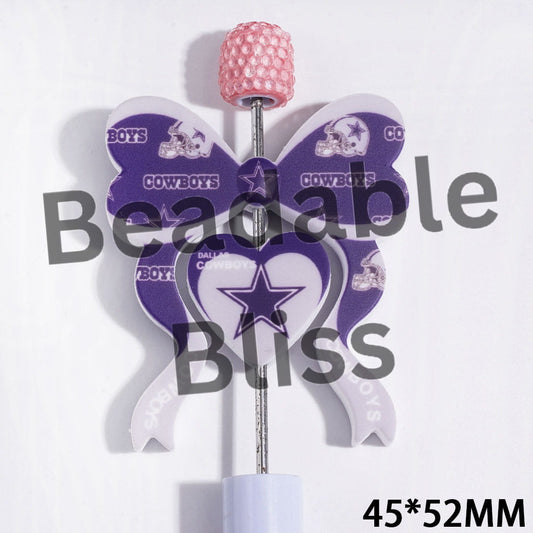 Silicone Focal Beads Heart and Bowtie Collection Set in Dallas American Football, 45*52MM